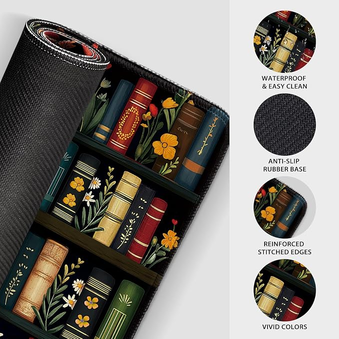 Vintage Bookshelf Large Gaming Mouse Pad Desk Mat 31.5"x15.7" | Extended Mousepad, Non-Slip Rubber Base , Stitched Edges, for Computer/Laptop/Office/Home - Image 6
