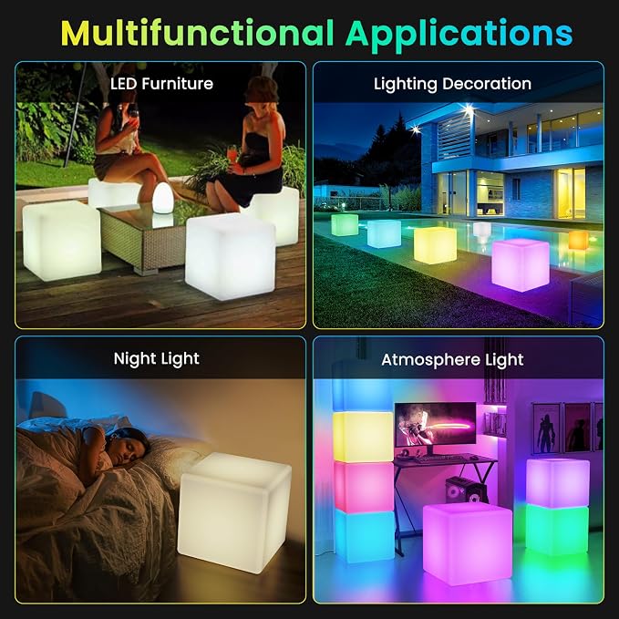 LOFTEK 20-inch LED Cube Table, Rechargeable Glowing Chair Seat w/Remote - Image 8