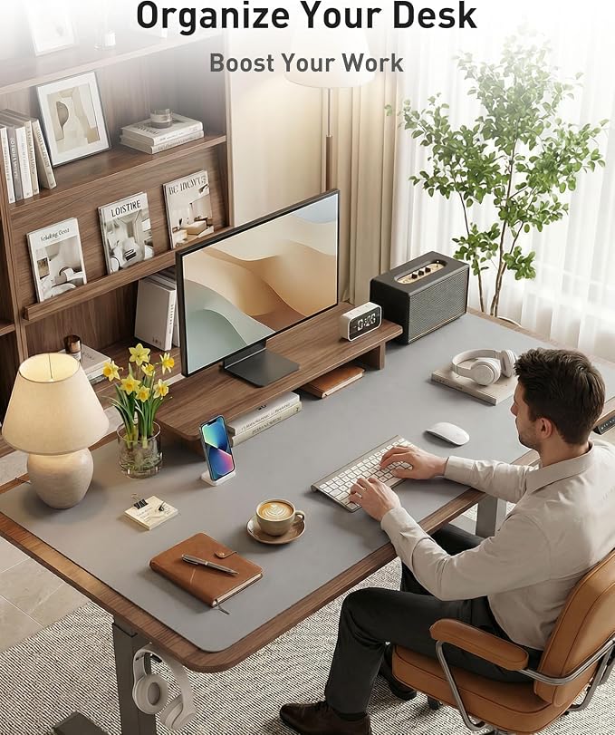 Aothia Faux Leather Desk Mat - Large Mouse Pad, Non-Slip PU Leather Blotter, Waterproof Writing Surface for Office and Home (Light Grey, 42" x 17") - Image 8