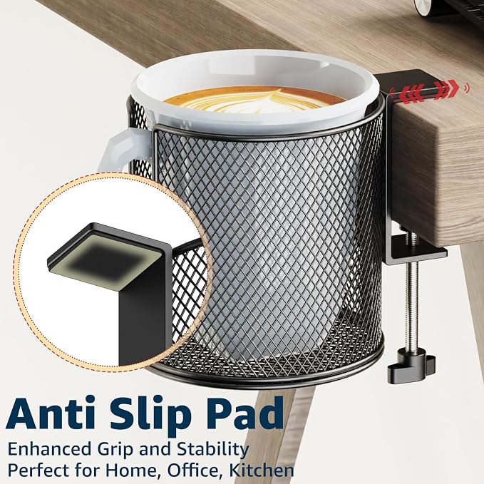 HzTinT Large Desk Cup Holder, Fully Covered Anti-Spill Clip on Cup Holder - Image 3