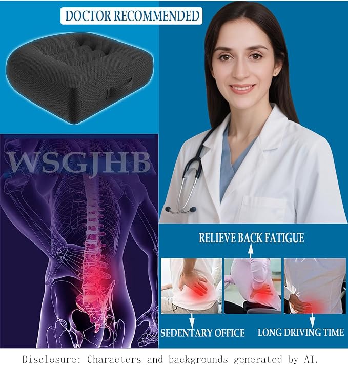 WSGJHB Car Booster Seat Cushion Posture Cushion for Long Sitting | Portable Breathable Mesh, Effectively Increase The Field of View Ideal for Office, Home, Car Angle Lift Seat Cushions,Black - Image 4