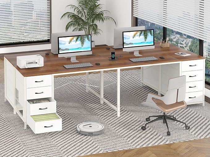 95" 2 Person Desk with 8 Fabric Drawers for Home Office, Living Room - Image 8