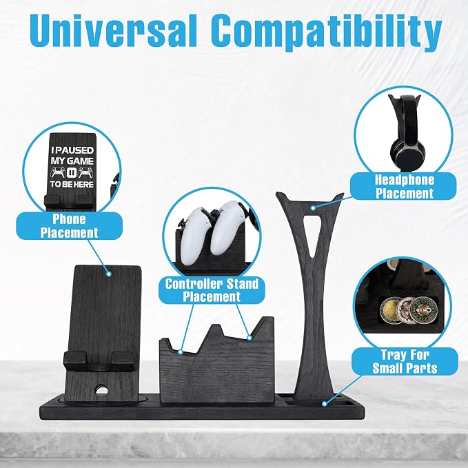 Gaming Accessories Organizer with Headphone Holder, Rotatable Phone Stand & Controller Stand - Unique Gamer Gifts Controllers Holders Gaming Equipment, Gifts for Gamers Controller Holder - Image 7