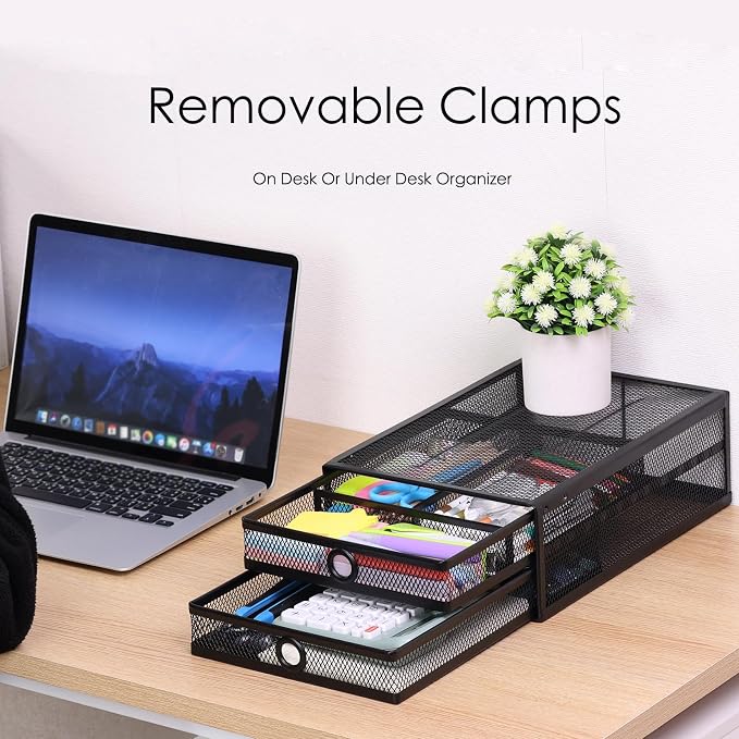 Under Desk Drawer, Clamp on Desk Organizer Slide Out Table Storage No Drill - Image 2