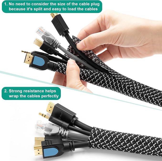 ZhiYo 6.6ft 1 inch Cable Sleeve, Black - White - Image 3
