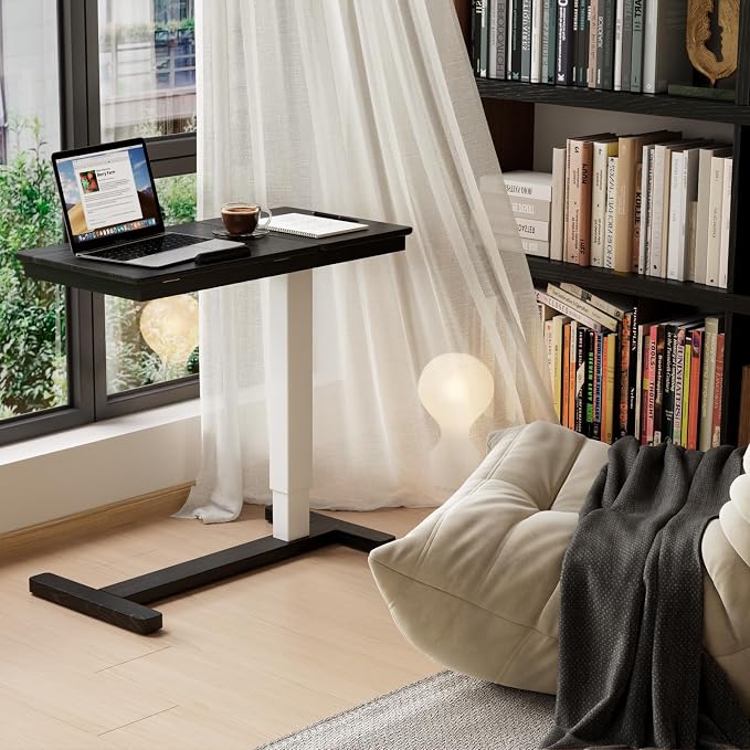 Muwuele Solid Wood Overbed Bedside Table with Wheels,Tilt Top Hospital Bed Table Adjustable Over the Bed,Rolling Bed Desk for Hospital and Home Use (Black) - Image 3