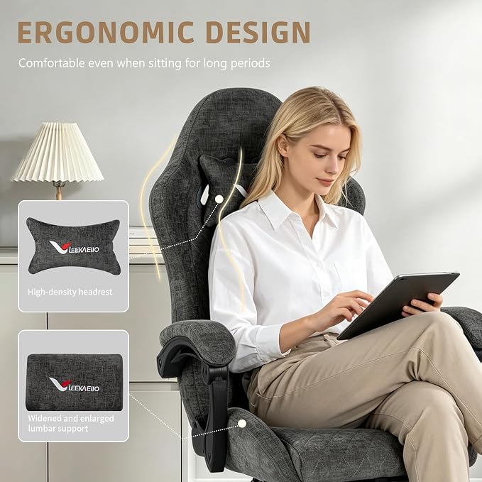Fabric Gaming Chair for Adults, Ergonomic Computer Office Desk Chair with Footrest,Pocket Spring Cushion, Reclining High Back Silla Gamer for Home Office, Grey - Image 8