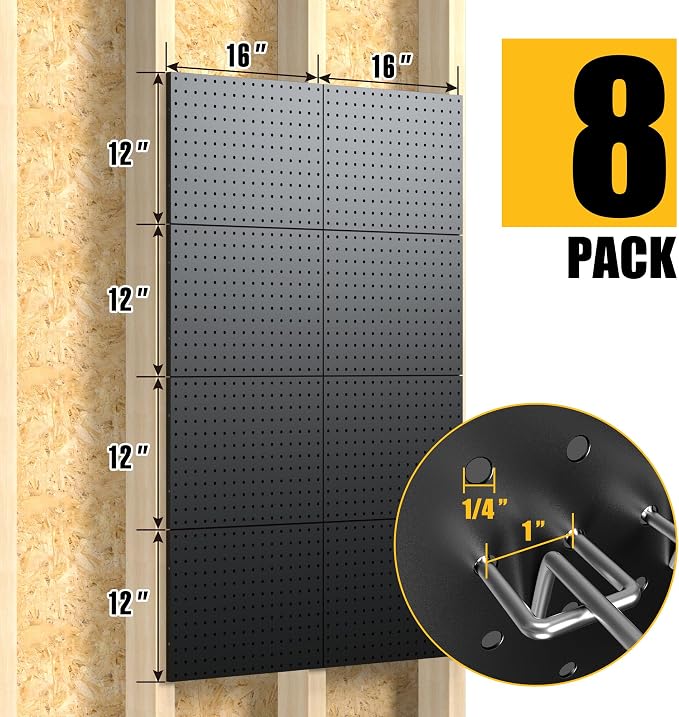 Spampur Peg Board, 8 Pack Metal Pegboard Panels with 50 Hooks - Image 3