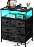 3-Drawer LED Nightstand with Charging Station, Black. by PATAVOT