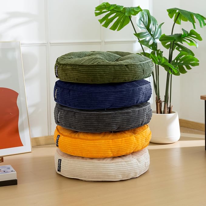 HIGOGOGO Floor Pillow Cushion for Adults, Meditation Cushion Pillow, Large Round Floor Sitting, Tufted Corduroy Cover, for Tatami Living Room or Yoga, 22x22 Inch, 2Pack, Dark Green - Image 8