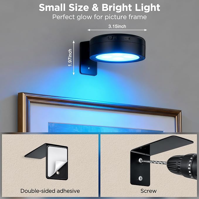 6-Pack Picture Lights for Wall, Rechargeable Wireless Poster Lights, Black - Image 7