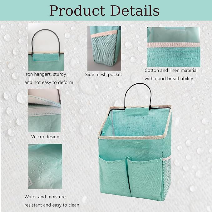2pcs Wall Hanging Storage Bag,Wall Hanging Organizer Bags with Pockets, Wall Organizer Storage for Dormitory Bathroom Bedroom Kitchen(Green), 0229-xmbsometeth - Image 3
