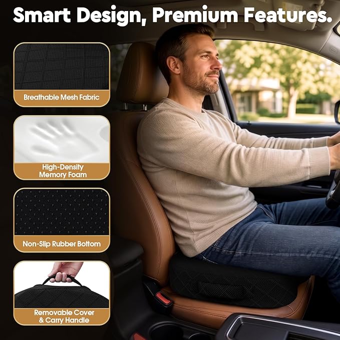 TushGuard Seat Cushion, Memory Foam Office Chair Cushion - Black, Large | for Car Seat, Airplane, Desk Chair - Sciatica & Hip & Coccyx Pain Relief Cushion for Long Sitting Office Workers, Car Drivers - Image 6