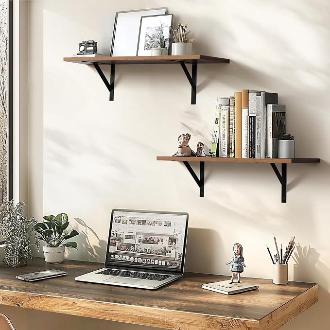 Tectocker-DOU 24" Long Floating Book Shelves for Wall, Heavy Duty, Brown - Image 5