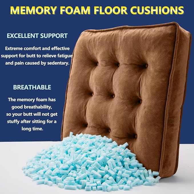 1 MIDDLE ONE Floor Pillow Set of 4, Memory Foam Meditation Cushion, Floor Cushions for Adults Sitting, Large Square Seat Cushions for Yoga, Living Room, 20x20 Inch (Brown) - Image 2