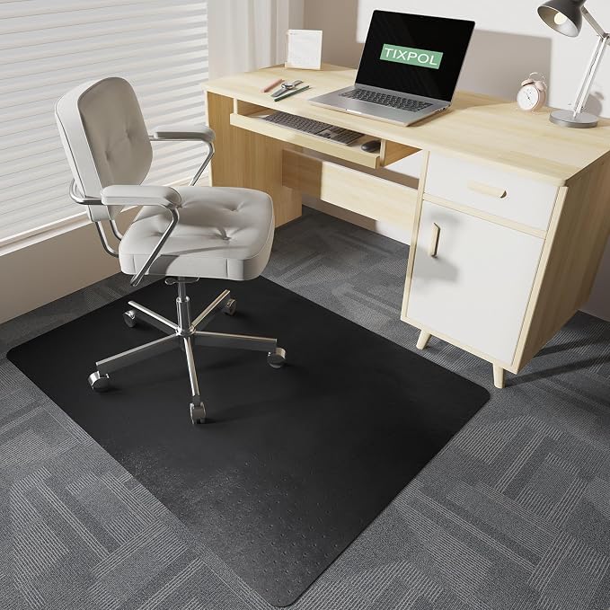 Chair Mat for Carpet, 36" x 48" Office Chair Mat for Carpeted Floors, Non-Slip Carpet Protector Floor Mat with Grips, Plastic Heavy-Duty Rolling Desk Mat for Home Office and Gaming (Black) by TIXPOL