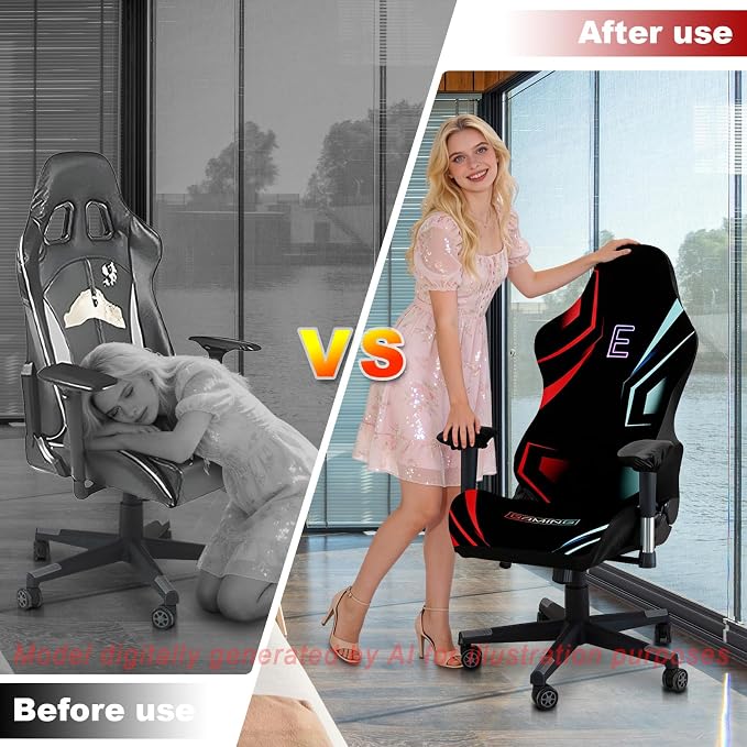 Water Repellent Gaming Chair Cover,3D Printing Fit Cat Scratch Proof | Stretchy,Letter Design,Non-slip,Soft Breathable,Easy to install Gaming Chair Seat Cover with 2Pcs Armrest Slipcover(Letter W) - Image 8