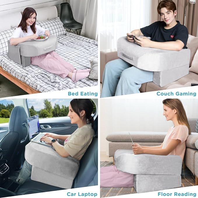 Reading Pillow Lap Desk with Adjustable Arm Support, Grey - Image 4
