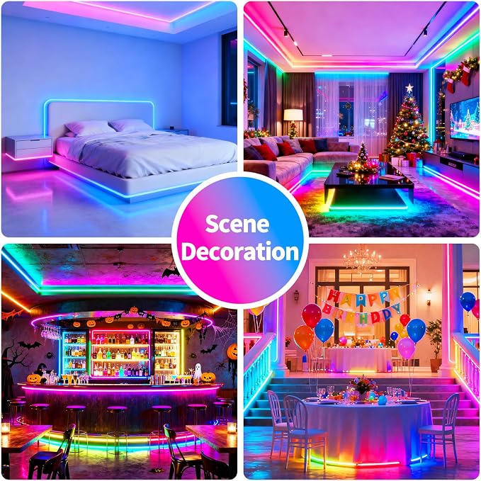 LED Strip Lights,RGB Music Sync Color Changing Led Lights with Smart App Control Remote & Remote Control for Room,Part,Essential,Sense of Atmosphere Decoration(100FT-2 Rolls of 50ft) - Image 7