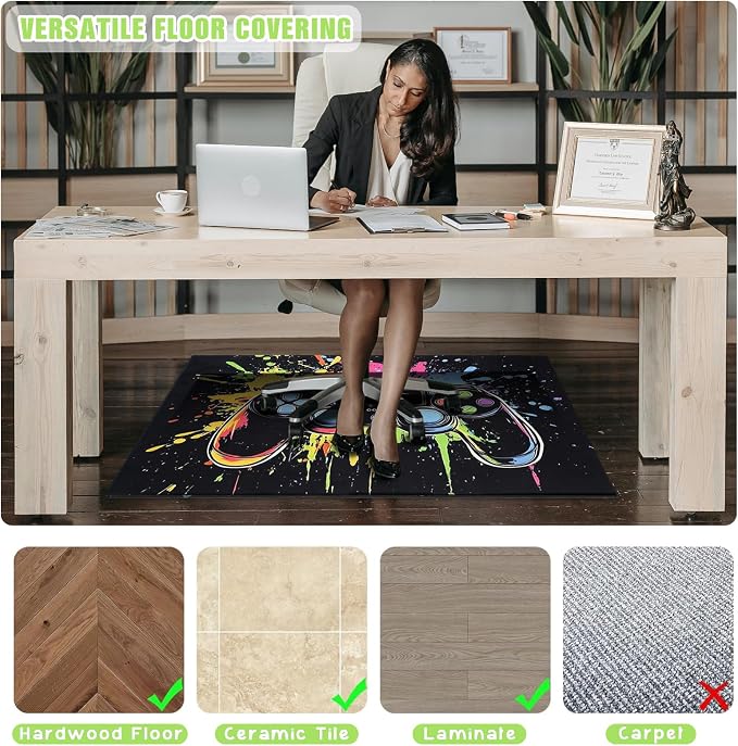 Gaming Chair Mat for Hardwood Floor 36"X 48" Heavy Duty Office Desk Chair Rug for Under Game Rolling Chairs Computer Decor Protect Mats Low Pile Non-Slip Rubber for Carpet & Tile Floor-Game - Image 3