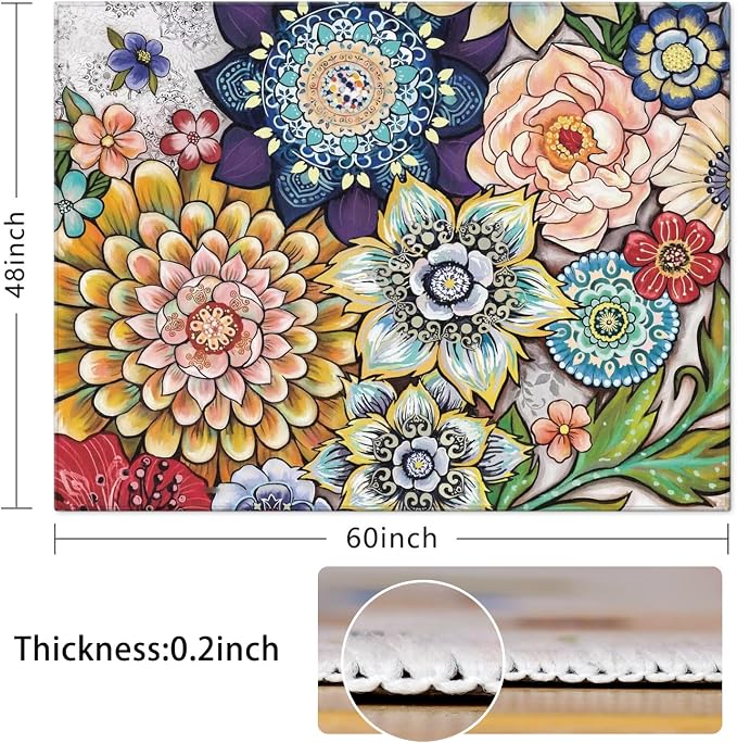 Office Chair Mat for Hardwood & Tile Floor,Boho Floral 36"x48" Computer Chair Mat for Rolling Chairs Carpet,Under Desk Non Slip Gaming Rug,Low-Pile Rubber Backing Large Protector Mat(Mandala) - Image 2