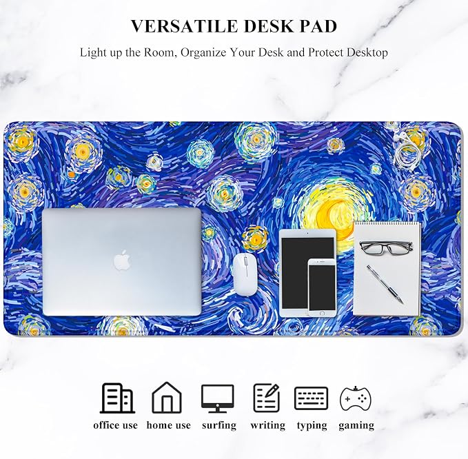 Auhoahsil Desk Mouse Pad, Large Gaming Mousepad, XXL Desk Pad, Extended Long Superior Micro-Weave Cloth Non-Slip Rubber Big Computer Mouse Mat for Gamer, Office & Home, 35" x 15", Blue Starry Night - Image 7