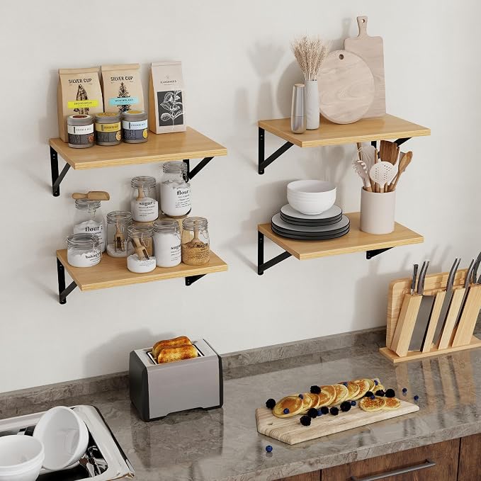 Axeman Deep Floating Shelves, 12 Inch Deep Rustic Oak Floating Wall Shelves Set of 2, 16W x 12D Large Floating Shelves Living Room Cleanning Room Laundry Room Garage - Oak with Black Brackets - Image 8