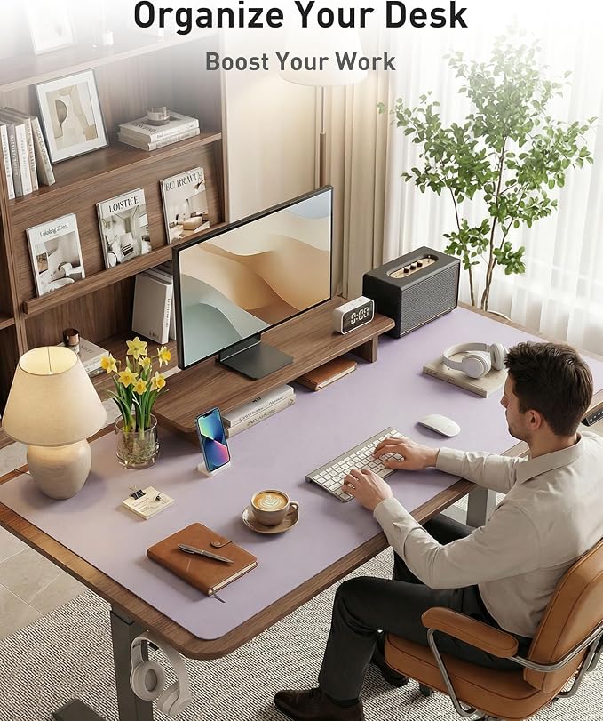 Aothia Faux Leather Desk Mat - Large Mouse Pad, Non-Slip PU Leather Blotter, Waterproof Writing Surface for Office and Home (Smoky Lavender, 40" x 24") - Image 3