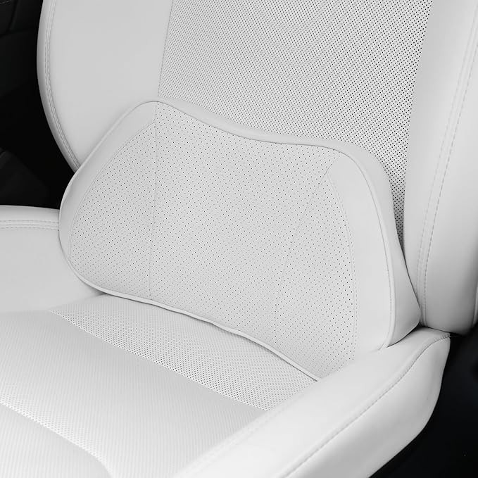 Car Lumbar Support Pillow for Driving Seat, White, 1 Pack | Leather Memory Foam Lumbar Cushion for Lower Back Pain Relief, Universal Back Support for Driving, Home & Office Chairs by Dapucarin