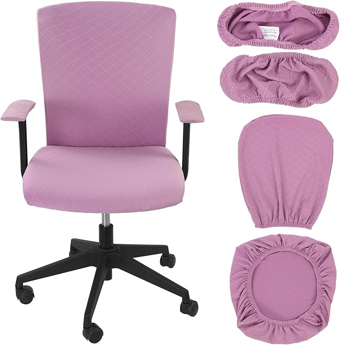 Tallew 4 Pcs Office Chair Covers Set Computer Universal Protective Stretchable Chair Seat Covers Desk Armrest Slipcovers Pads Office Cushion Backrest for Rotating(Light Purple) by Tallew