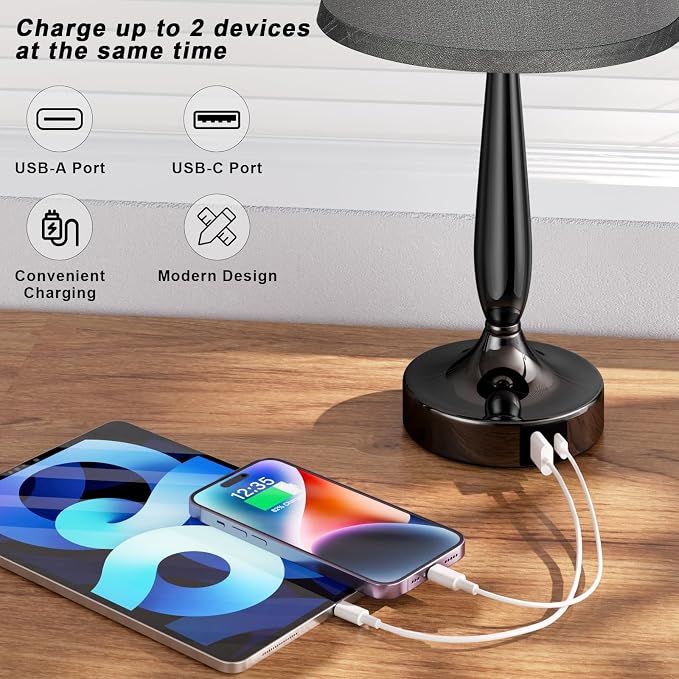 Kakanuo Touch Table Lamp for Bedroom Set, Small Bedside Lamps Set of 2 with USB C Charging Port, 3 Way Dimmable Touch Control Nightstand Lamps, LED Bulb Included - Image 5