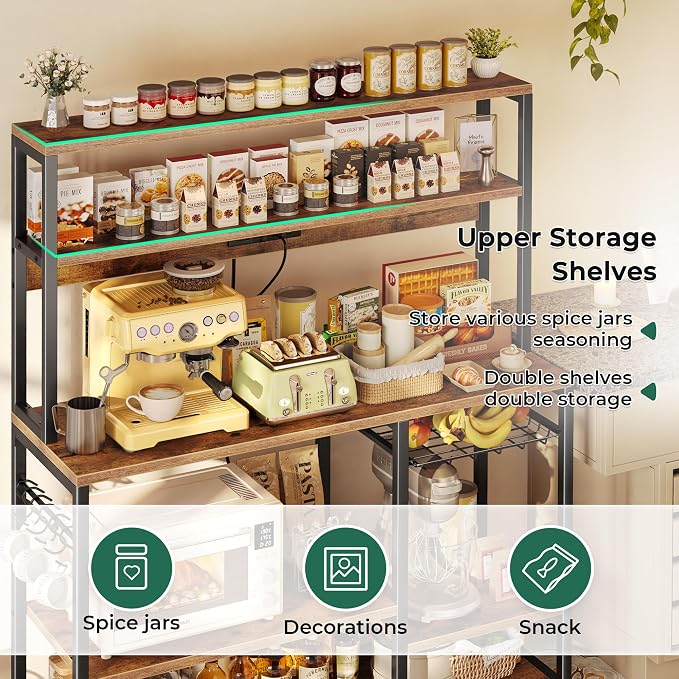 SUPERJARE Bakers Rack with Power Outlet, 47.2 Inches Coffee Bar with Basket - Image 6