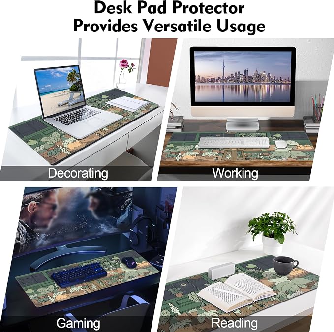 Galdas Gaming Mouse Pad XXL XL Large Long Extended Big Mousepad Non-Slip Rubber Keyboard Mouse Pad with Stitched Edges for Laptop Home Office (31.5x11.8x0.08 Inch) … (Green Window) - Image 7