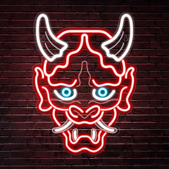 Kavaas Hannya Mask Neon Sign, Anime Japanese Neon Sign for Gamer Room Bar Tattoo Studio Decor | LED Oni Mask Neon Light for Bedroom Boys, Gaming Wall decor - Best Gamer Gifts for Teenage Boys, Christmas by Kavaas