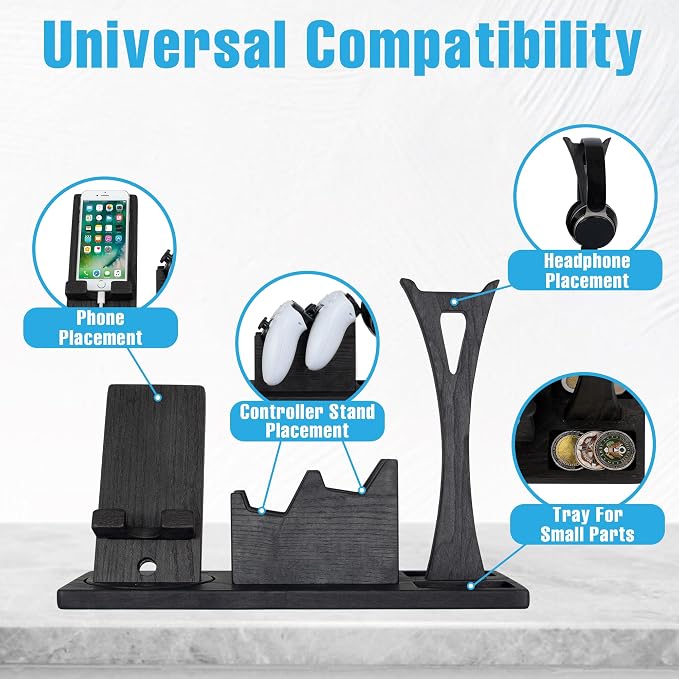 Unique Gift for Gamers, Game Room Decor. Unique Gaming Organizer with Headset Holder, Rotatable Phone Stand & Controller Stand. Wooden Gaming Gadget for Gaming Desktop, Streamer, Teenage Boy - Image 7