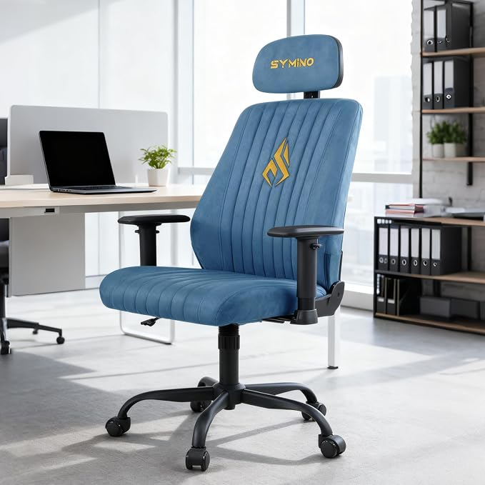 Symino Office Chair Ergonomic with 109° Rocking Function, Breathable Suede Fabric, Integrated Lumbar Support, Adjustable Headrest & Armrests, Swivel Desk Chair - Image 2