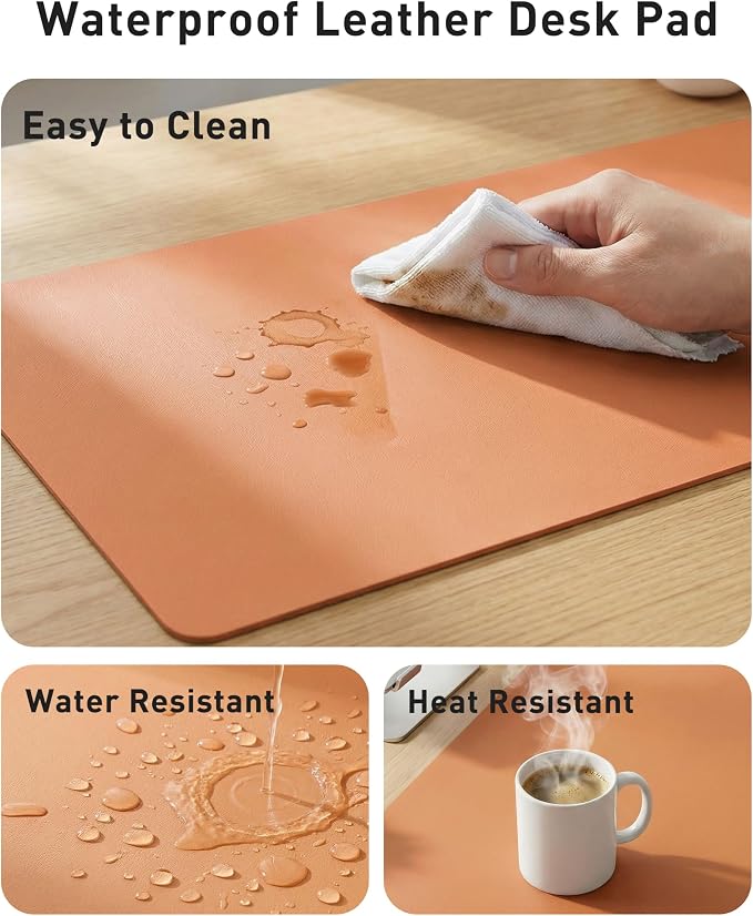 Aothia Faux Leather Desk Mat - Large Mouse Pad, Non-Slip PU Leather Blotter, Waterproof Writing Surface for Office and Home (Hermes Orange, 42" x 17") - Image 7