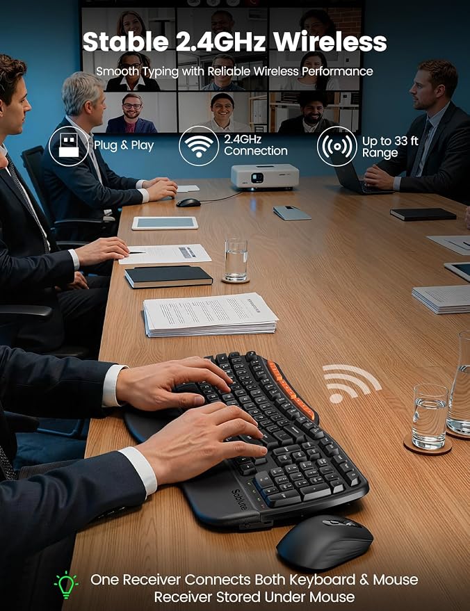 Ergonomic Wireless Keyboard and Mouse Combo, Full Size Wave, Natural Typing - Image 6