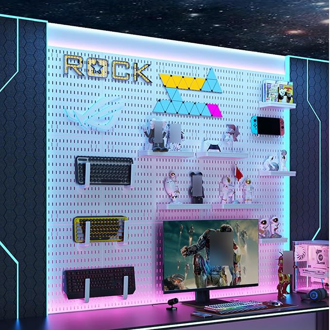 Gaming Pinboard, Desk Wall Organizer,Modular Wall Shelving For Gaming Rooms,White Plastic Desk Mounting Board,No-Drill Storage Rack For Gaming Rooms,Kitchens(47.2x11.8in) - Image 3