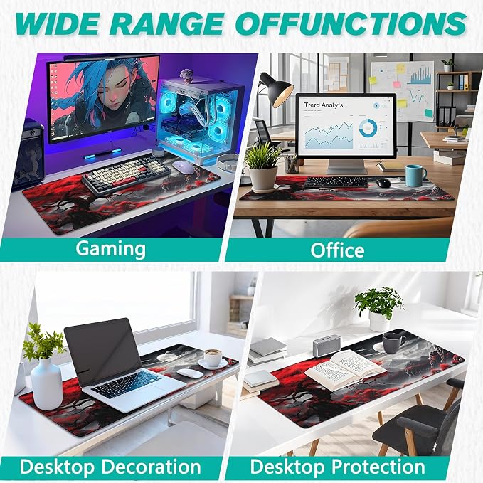 Gaming Mouse Pad - Desk Mat for Keyboard and Mouse - Anime Mousepad Desk Pad with Non-Slip Base, Japanese Large Mouse Pad for Office, Desktop Protection Decoration and Daily Use - Image 5
