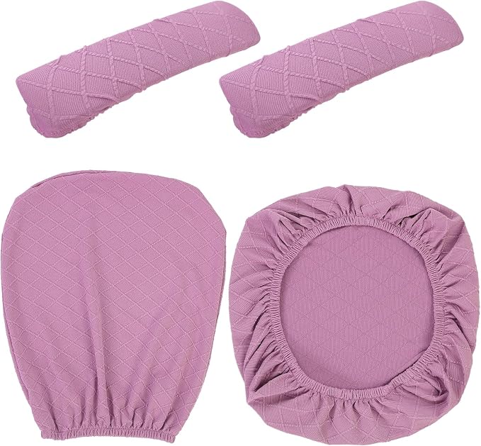 Tallew 4 Pcs Office Chair Covers Set Computer Universal Protective Stretchable Chair Seat Covers Desk Armrest Slipcovers Pads Office Cushion Backrest for Rotating(Light Purple) - Image 2