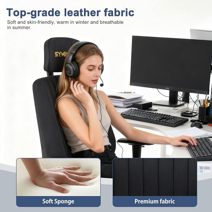 Office Chair Ergonomic with 109° Rocking Function, Breathable Suede Fabric, Integrated Lumbar Support, Adjustable Headrest & Armrests, Swivel Desk Chair - Image 5