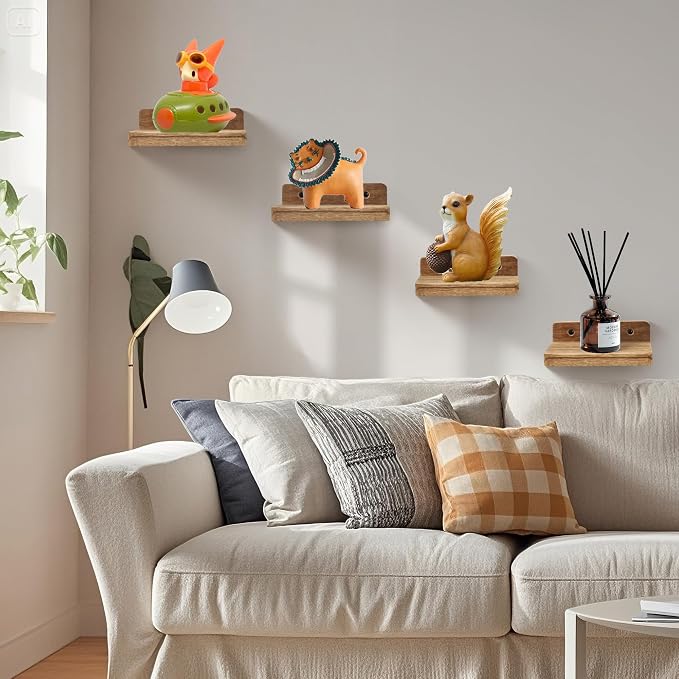 Small Floating Shelf for Wall,5 Inch Wooden Wall shelf Set of 2,Mini Speaker, Baby Monitor,Cameras，Figurines Display Stand, for Bedroom, Gaming Room, Living Room, Bathroom(Carbonized Black) - Image 2