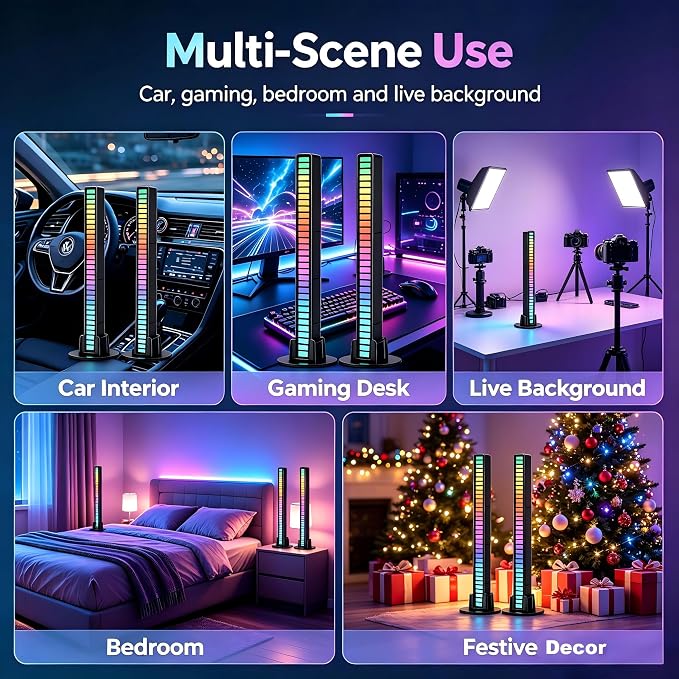 RGB Rhythm Light Bar, Sound Activated Light for Gaming, Bedroom & Car Decor - Image 3