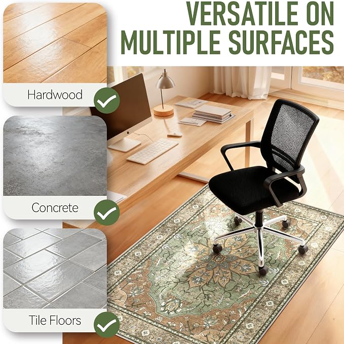 36"x48" Office Chair Mat for Hardwood, Under Desk Chair Mat for Home Office, Anti-Slip Office Rugs for Rolling Chairs, Floor Protector Washable Rugs Olive Green - Image 6