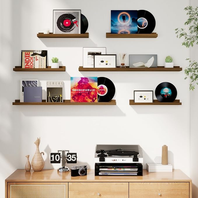 Picture Ledge Shelf, Floating Shelves for Wall Decor, Walnut, 6Pcs, 30'' - Image 2