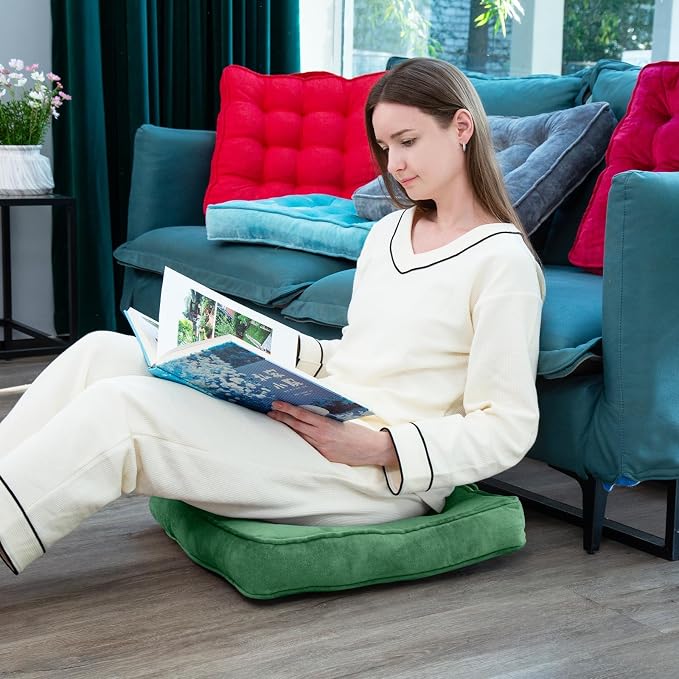 1 MIDDLE ONE Floor Pillow Set of 4, Memory Foam Meditation Cushion, Floor Cushions for Adults Sitting, Large Square Seat Cushions for Yoga, Living Room, 20x20 Inch (Green) - Image 2