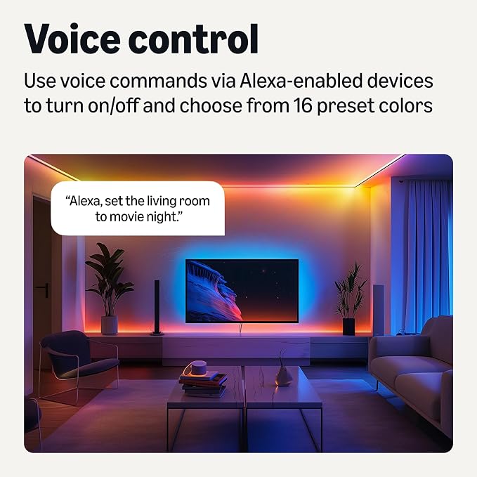 Amazon Basics Smart LED Light Strip, 32.8 Feet (2 Rolls of 16.4 Feet), RGB + Tunable White, Color Changing, App Control, Voice Control, Works with Alexa Only, 2.4 GHz Wi-Fi, No Hub Required - Image 3