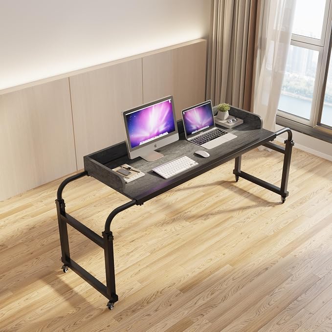 TigerDad Overbed Table with Wheels Overbed Desk Over Bed Desk King Queen Bed Table Overbed Laptop Table Over Bed Table with Wheels((Gray) - Image 7