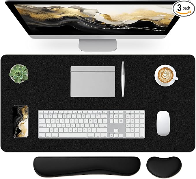 Leather Desk Pad, Black Desk Mat, Non-Slip Desk Protector Mat, Leather Desk Blotter, Computer Desk Pad, Waterproof Desk Mat for Home Office and Decor(31.5×15.7 Inches) by Bloss
